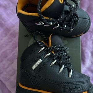 Timberland Kids Black Boots with Orange Highlights